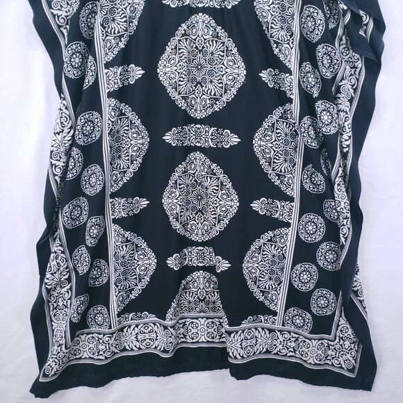 Nf Black and White Floral Geometric Pattern Moo Moo Kaftan Relaxed Maxi Dress - Picture 3 of 16